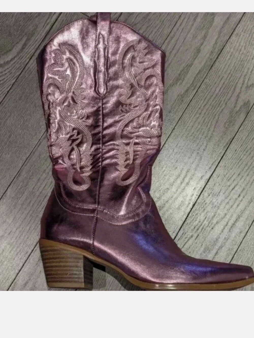 Western-Style Metallic Purple Women's Boot